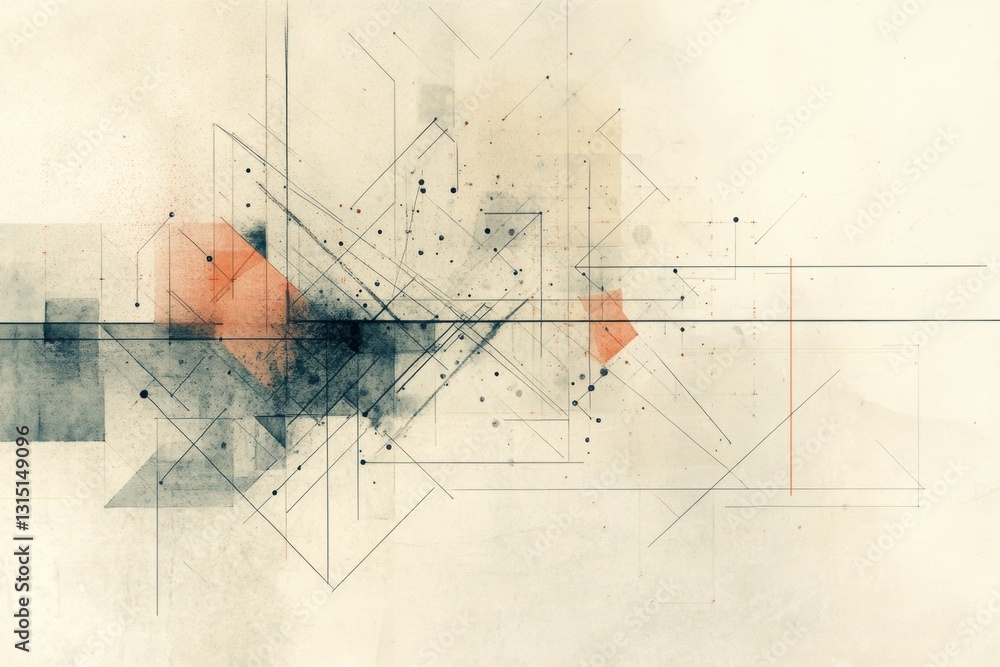 Poster Abstract network connections with geometric shapes and connecting lines on a light background featuring space for text