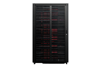 Server rack showcasing organized data storage isolated on transparent background