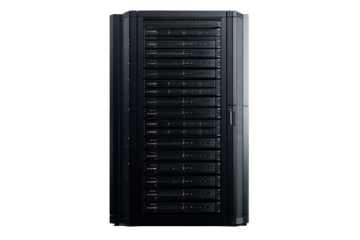Large server with many hard drives isolated on transparent background