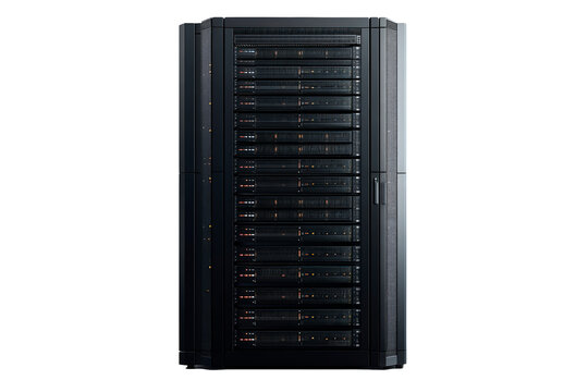 Large server with many hard drives isolated on transparent background