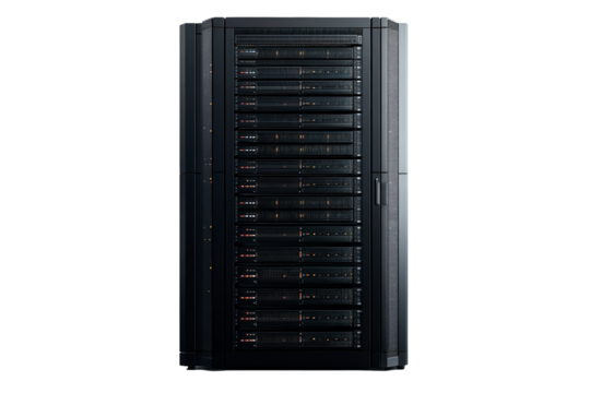 Large server with many hard drives isolated on transparent background