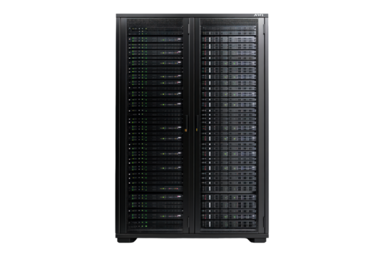 Server rack showcasing organized data storage isolated on transparent background