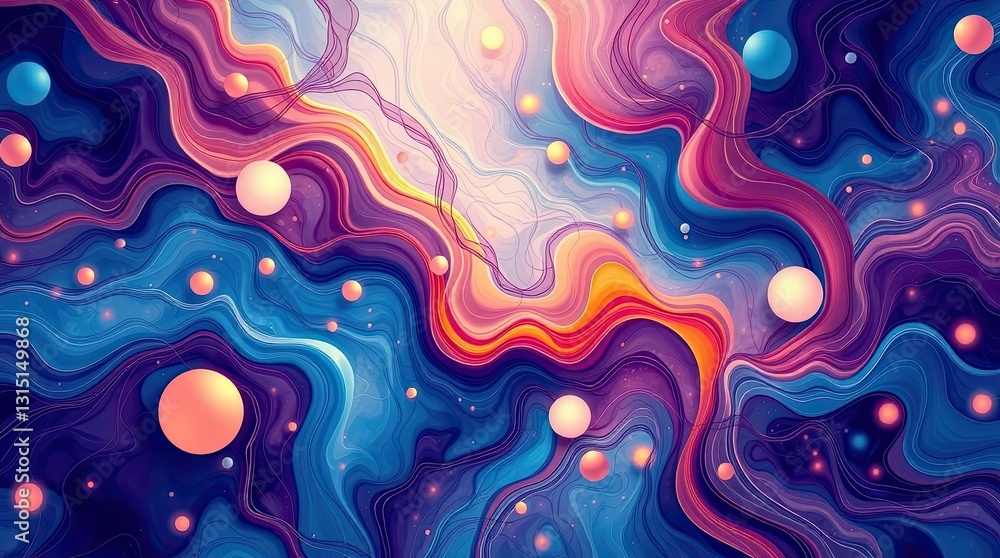 Poster soft vibrant swirls blend with gentle orbs in this abstract creation providing an inviting atmospher