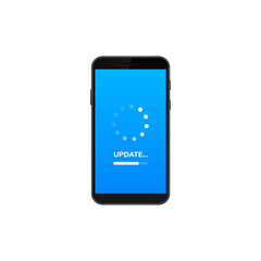Smartphone showing update progress. the screen displays a progress circle and update text prompt.