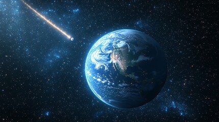 Obraz premium Earth With Comet Streaking Across Night Space