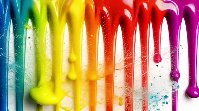 Abstract background with rainbow. Dripping rainbow and wite paint
