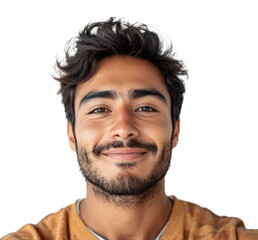 Fototapeta premium Smiling young man portrait bright isolated on transparent background, png