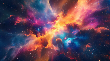 Naklejka premium Colorful cosmic cloud: an explosion of vibrant nebulous gas in outer space. Nebulous - Galaxy. Illustration