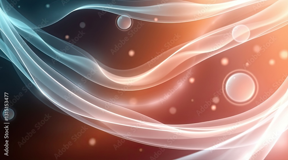 Poster swirling soft waves in vibrant colors create a soothing abstract background enhanced by gentle bubbl