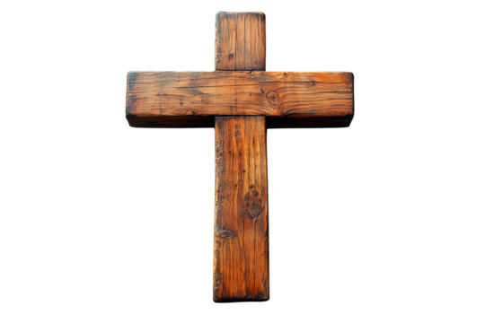 Rustic wooden cross isolated on transparent background
