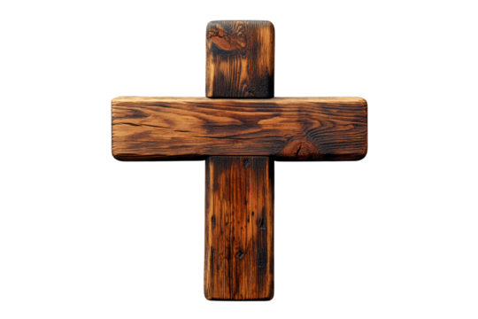 Wooden cross isolated on transparent background