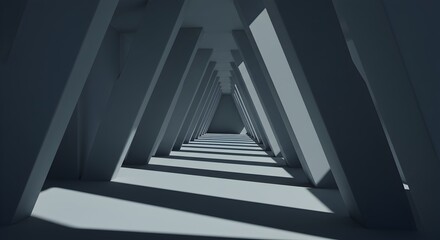 Obraz premium Architectural Corridor with Geometric Pillars and Striking Shadows