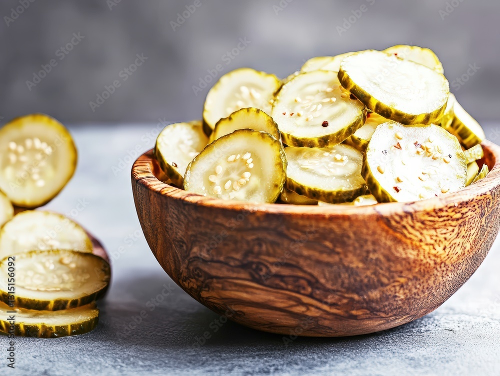 Poster A fresh bowl of sliced cucumbers perfectly arranged to highlight their crisp texture and bright green color for snacking