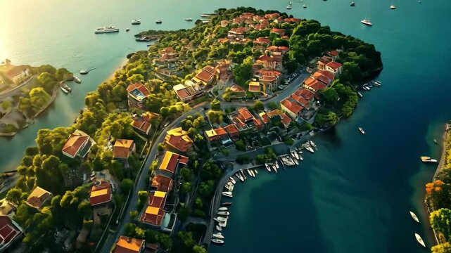 Stunning aerial view captures the beauty of Argos, Greece on a sunny day with picturesque landscape and waterways, Aerial view of the city Argos in Greece on a sunny morning