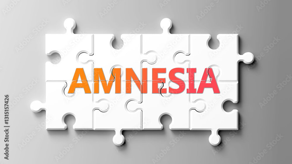 Poster amnesia complex like a puzzle - pictured as word amnesia on a puzzle pieces to show that amnesia is 