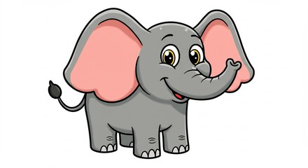 Fototapeta premium Happy cartoon elephant playfully poses brightly lit. AI Generated