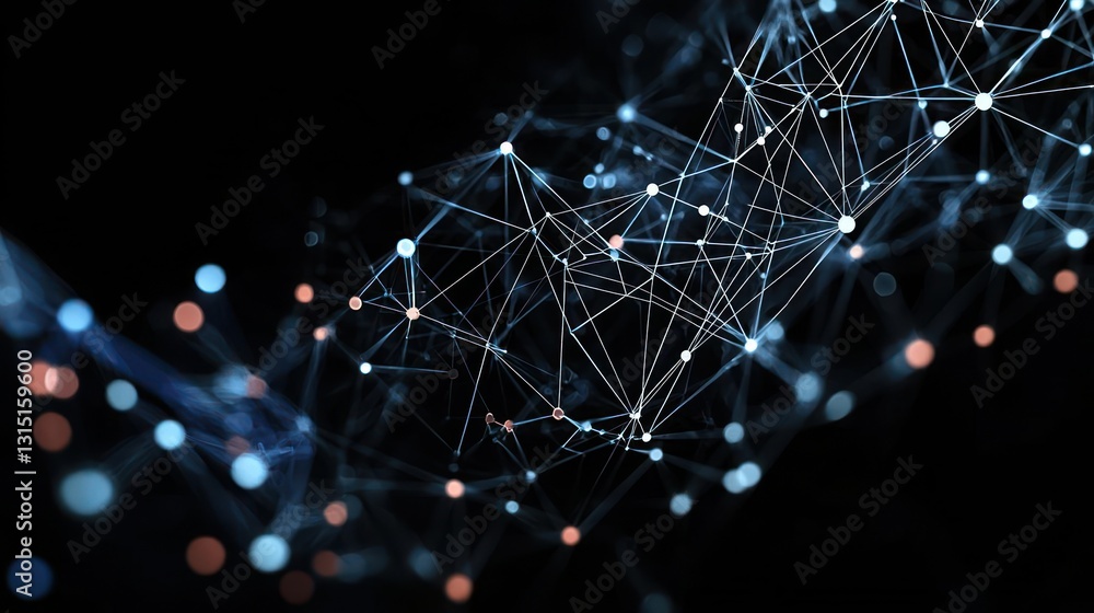 Poster abstract digital network connection with blue and red dots on black background
