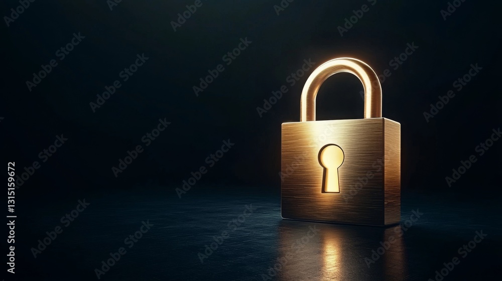 Aufkleber register your account for better security. shining padlock on a dark surface with a keyhole.