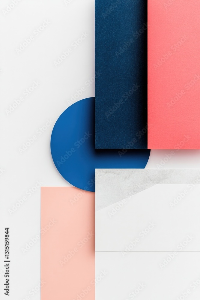 Poster geometric shapes pattern with vibrant colors centrally aligned on minimalistic white background to h