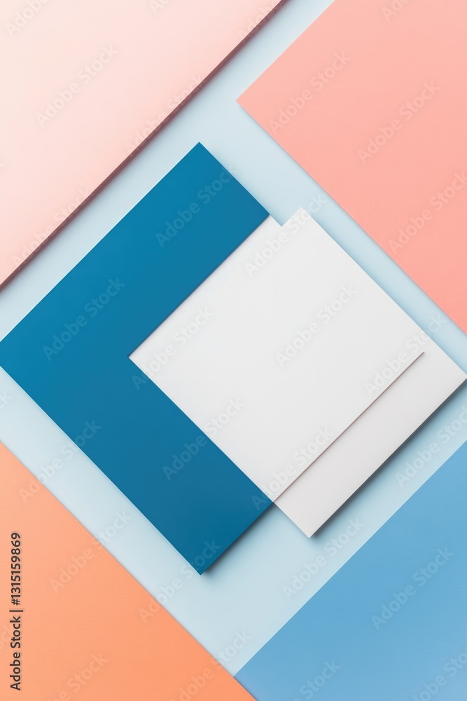 Poster geometric shapes pattern with vibrant colors centrally aligned on minimalistic white background to h