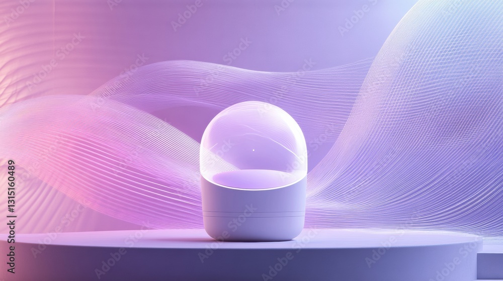 Aufkleber smart neurostimulation helmet designed for hair growth surrounded by abstract wave signals for a mod