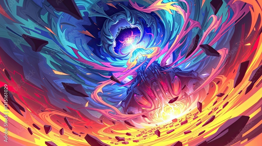 Poster a vibrant and captivating abstract background showcasing a swirling vortex of colors blending energe
