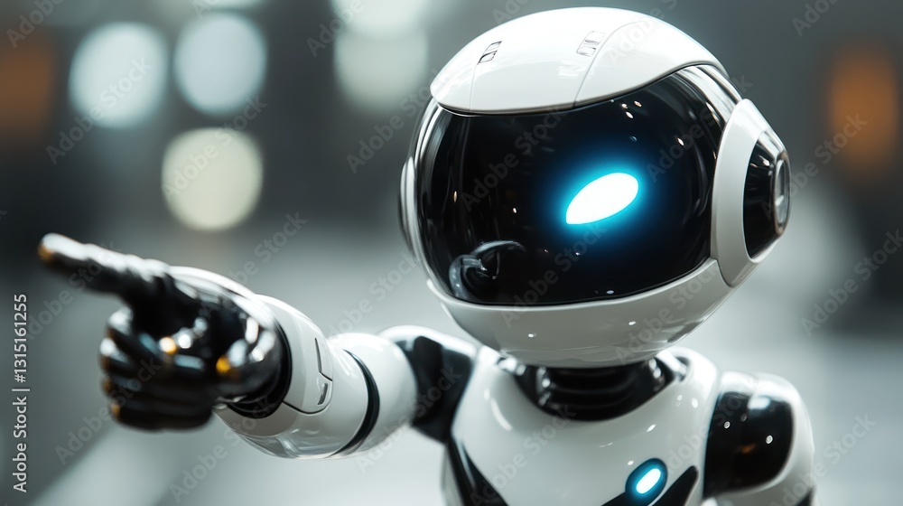Poster futuristic robot pointing finger.