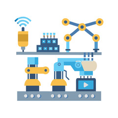 Automated assembly line with robotic machines