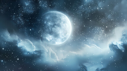 Obraz premium Soft aurora borealis in shimmering silver light, gaseous, silver, ethereal. Ethereal - Moon. Illustration