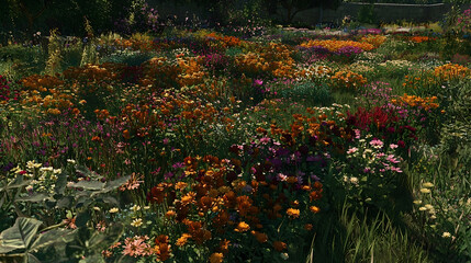 Obraz premium Vibrant Wildflower Meadow Garden, Summer Bloom, Nature Background, Perfect for Website or Print