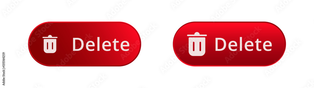 Poster two red buttons with a bin symbol and the word delete for easy removal actions in applications.