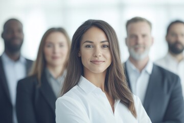 Fototapeta premium minimalistic portrait of diverse group of occupational safety specialists blurred background