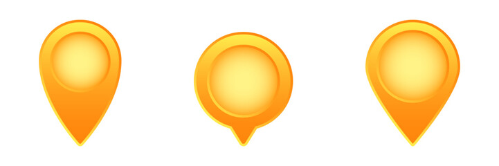 Three yellow location pins with a bright gradient style and a glossy finish shine prominently.