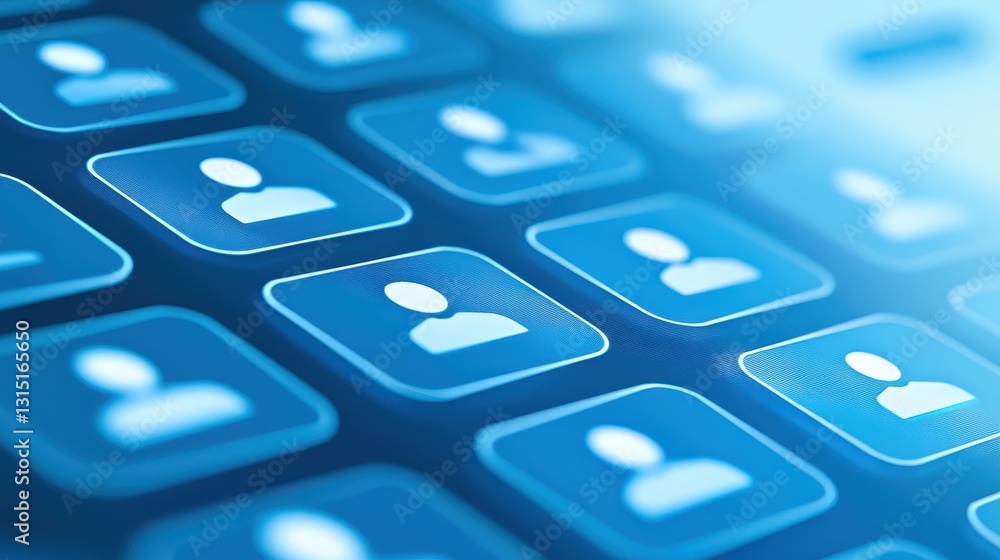 Poster closeup of a keyboard with vibrant blue keys, detailed view of modern input technology