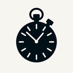 very simple flat and minimalist Stopwatch silhouette in black on a white background