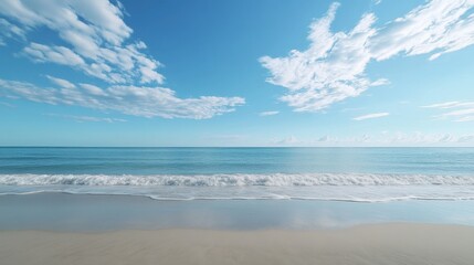 Fototapeta premium Coastal Sky With Soft Pastel Blues Reflecting Over Tranquil Ocean Waters at Sunset