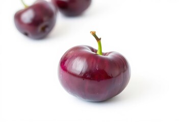 A single, ripe plum, vibrant purple, isolated on pure white, round, macro