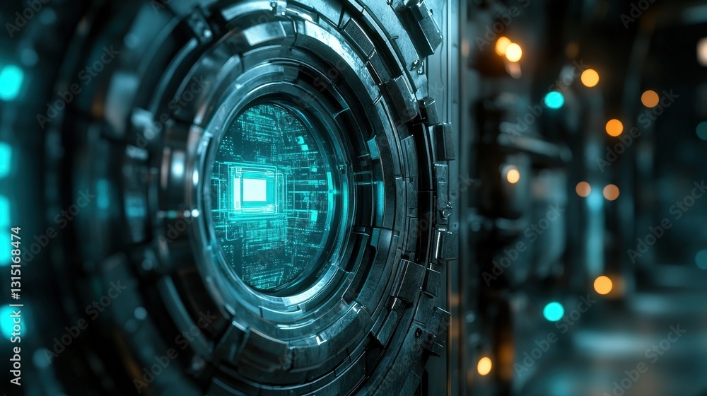 Poster futuristic technology exploration virtual space digital art sci-fi environment close-up view advance