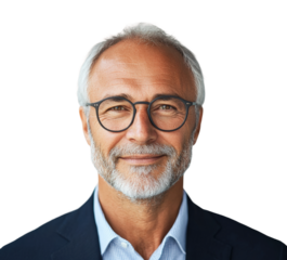 Business portrait of mature male executive isolated on transparent background, png