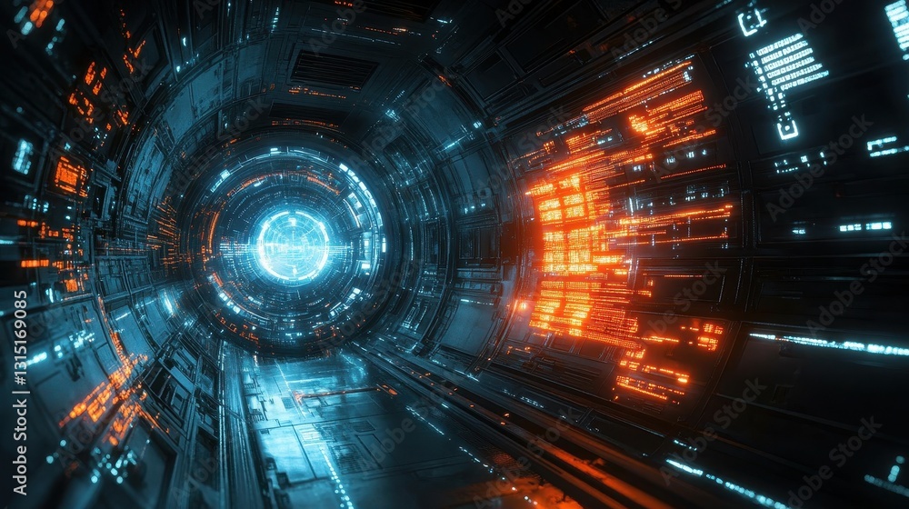 Poster exploring the futuristic data tunnel sci-fi environment digital art high-tech atmosphere abstract vi