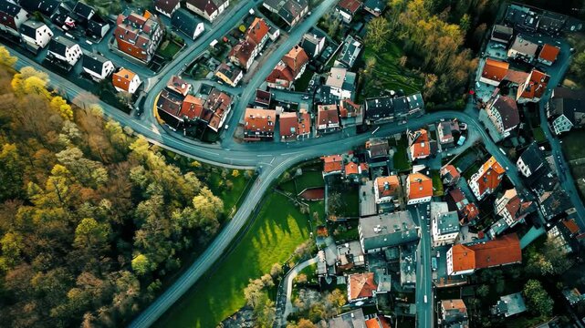 Aerial view of Kulmbach showcases city layout with green spaces on a sunny day, Aerial view of the city Auerbach in Germany, Bavaria on a sunny day in spring
