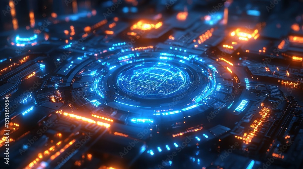 Aufkleber futuristic digital circuitry visualization virtual environment 3d render technology landscape abstra