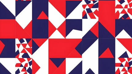 Obraz premium Abstract geometric red, white, and blue triangle pattern; modern art background for design