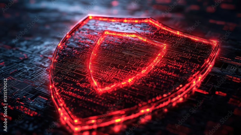 Poster cybersecurity shield digital space graphic design high-tech environment close-up view data protectio