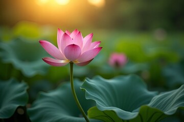 Obraz premium A blooming lotus at dawn in the water