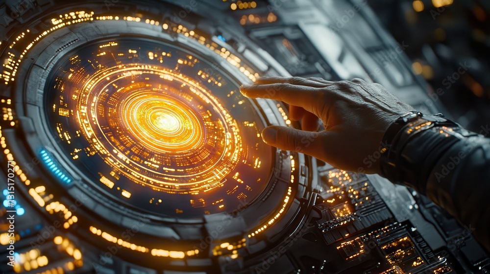 Poster exploring advanced technology concepts futuristic laboratory digital art sci-fi environment close-up