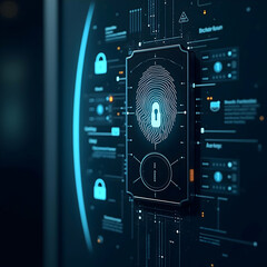 Fototapeta premium High-Tech Security: Neon Blue Cyber Defense with Floating Padlocks and Abstract Network Connections 