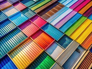 Parallel Metal Panels: Colorful Textures & Finishes - Drone Photography Stock Photo
