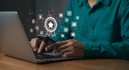 Business people working with computers and smartphones A symbol of top service ISO Certification Document Management System Quality assurance.