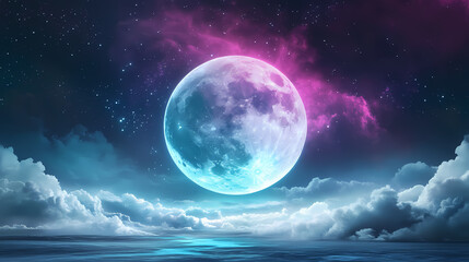 Abstract digital art piece colorful futuristic design background led light. Ethereal - Moon. Illustration